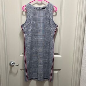 Banana Republic Navy Plaid Midi Dress with Red Stripes